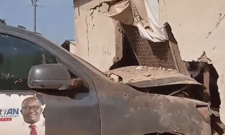 Dr. Bryan Acheampong’s campaign vehicle crashes into building