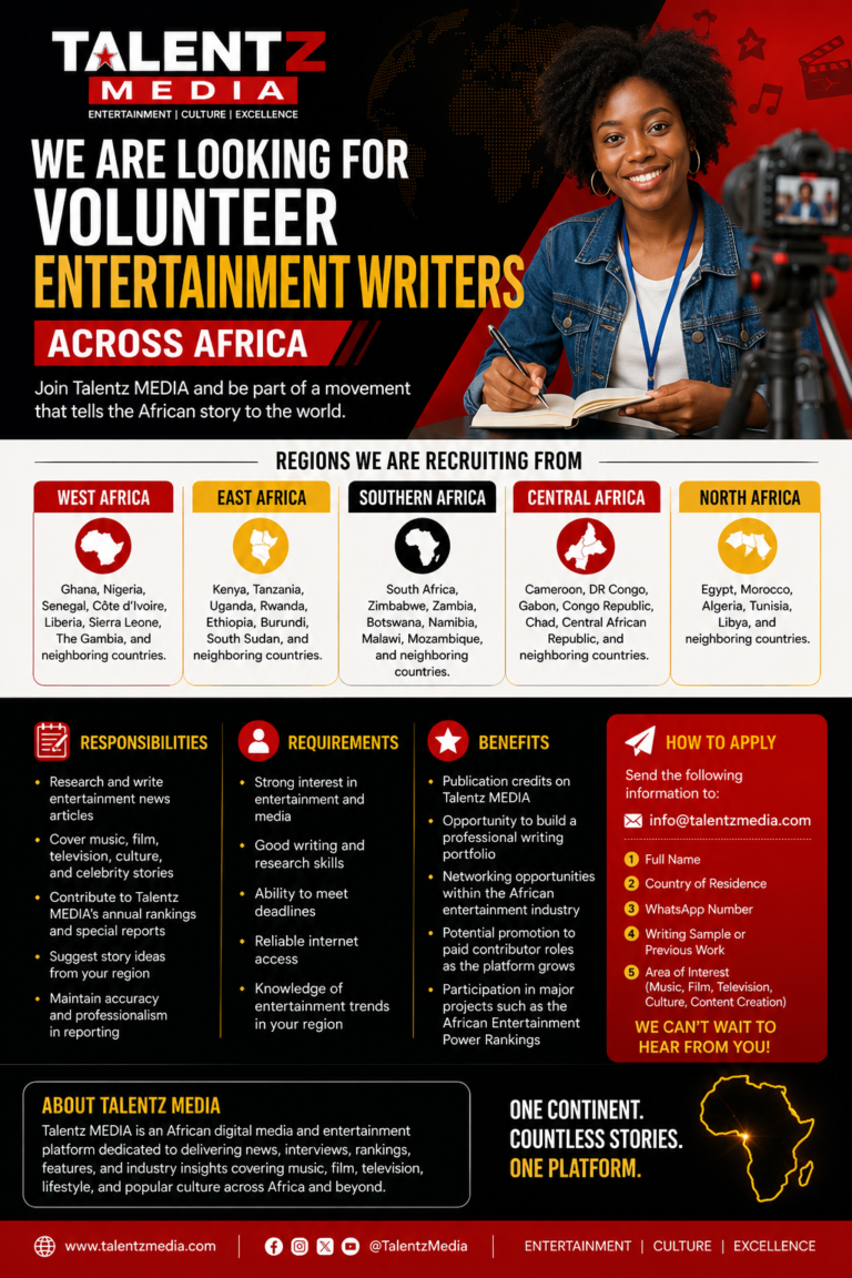 Talentz MEDIA Seeks Volunteer Entertainment Writers Across Africa.